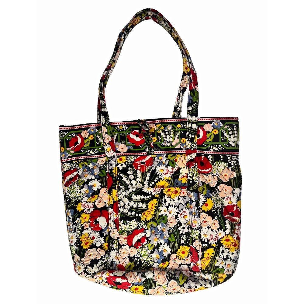 Vera Bradley Quilted Cotton poppy fields tote Bag Outer/Inner Pockets 16x14"